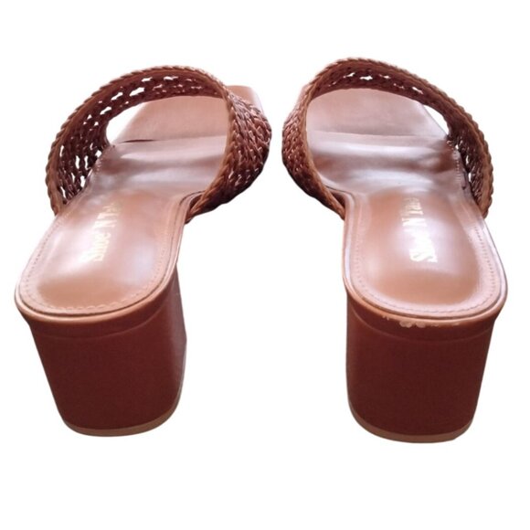 Shoe'N Tale Size 7.5 Sandals Heeled Square Open Toe Woven Mules Slip-On Slides - Picture 8 of 12